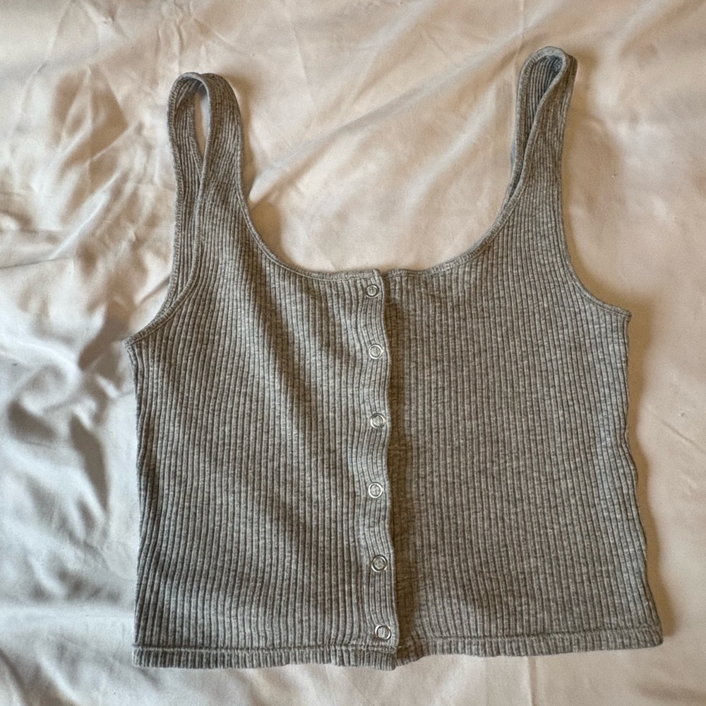 H&M Light Gray Ribbed Crop Top - Picture 2 of 4
